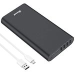 BONAI Portable Charger 20000mAh Power Bank 4 USB Output & Dual Input, Aluminum Polymer External Battery Pack for Road Trip Camping Compatible with iPhone iPad Samsung Smartphone Tablet etc. - Black