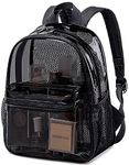 BTOOP Clear Mini Backpack Lightweight See Through Bookbag Small Transparent Bag for School Work Sports Stadium Security, Black-clear, Small