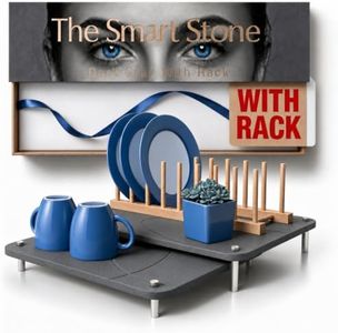 Nested Dish Drying Stone Mat with Bamboo Rack | Large 16"x12" Dish Drying Mat plus 13"x12" Diatomaceous Earth Stone Mat | Expands to 29” x 12” | Premium Stone Mat for Kitchen Counter (Dark Gray)