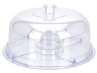 EH Excellent Houseware 6 in 1 Multi-Function Plastic Cake Stand with Dome Lid Dip Platter, Punch Bowl, Salad Bowl, Chip & Dip Server, Serving Stand, Food Dome