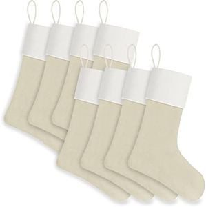 WANZELONYO Christmas Stocking 18 Inch Linen Decoration Hanging Stocking for Vinyl Sublimation HTV Ironing Craft Embroider 8 Pack Beige