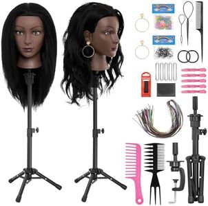 100% Human Hair Mannequin Head 20"-22" with 30" Tripod Stand, Cosmetology Manikin Doll Head Real Human Hair for Braiding Hairdresser Practice Styling