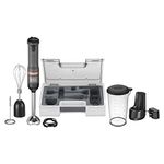 BLACK+DECKER Kitchen Wand Immersion Blender Handheld, 3 in 1 Set, Includes 2 Storage Cases, Charging Dock, Whisk Attachment, Cordless, Grey (BCKM1013KS01)