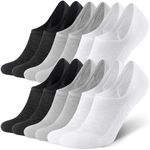 CS CELERSPORT 6 Pairs Mens No Show Socks with Cushion Low Cut Ankle Short Athletic Non Slip Casual Invisible Socks, X-Large, Black+White+Grey