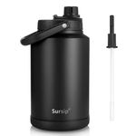 Sursip One Gallon Insulated Water Jug wtih Straw,128 Oz Water Bottle,18/8 Food-grade,Keep Drinking Hot and Cold,Sweat Proof,Great for Travel/Hiking/Camping/Sports/Gaming/Gift(Black)