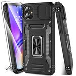 DMDMBATH for Samsung Galaxy A05 Case with Screen Protector+Slide Camera Cover Samsung A05 Case with Magnetic Kickstand Ring, Military Grade Shockproof Protective Case for Galaxy A05 (Black)