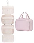 Narwey Large Hanging Travel Toiletry Bag for Women Wash Bag Cosmetics Makeup Bag Organizer for Full Size Accessories (Dusty Rose Stripe (Large))