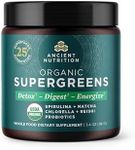 Ancient Nutrition Organic SuperGreens Powder with Probiotics, Organic Greens Flavor Greens, Made from Real Fruits, Vegetables and Herbs, Digestive and Energy Support, 12 Servings, 3.4oz