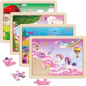 SYNARRY Unicorn Mermaid Princess Fairy Wooden Puzzles for Kids Ages 3-5, 4 Packs 24 PCs Jigsaw Puzzles for Kids Ages 4-6, Preschool Toys Gifts for Toddlers 3-5, Wood Puzzles for 3 4 5 6 Year Old Girls