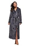 BELLOO Ladies Winter Flannel Dressing Gown Fleece Bathrobe Long Style, Grey XL