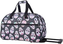 Betsey Johnson Luggage Designer Pattern Suitcase Wheeled Duffel Carry On Bag (Paris Love) (One Size, Skull Party)