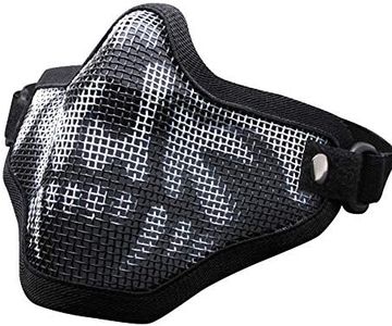 Outdoor Airsoft Shooting Face Protection Gear Single Belt V1 Metal Steel Wire Mesh Half Face Tactical Airsoft Mask - Black Skull