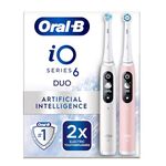 Oral-B iO6 2x Electric Toothbrushes For Adults, 2 Handles, 2 Toothbrush Heads, 5 Modes with Teeth Whitening, UK 2 Pin Plug, White and Pink