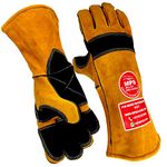 MULLICK PRO SAFETY - MPS Leather Welding Gloves Heat/Fire Resistant,Oven/Grill/Fireplace/Furnace/Stove/Pot Holder/Tig Welder/BBQ/Animal handling glove with 15 inches Extra Long Sleeve YELLOW