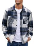 COOFANDY Men's Flannel Shirts Casual Button Down Plaid Shirt Jacket Long Sleeve Fleece Shacket with Pockets, Navy Blue, X-Large