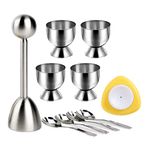 Jawbush 10 Pcs Egg Cups for Soft Boiled Eggs, Egg Cracker Topper Set for Raw Hard Boiled Eggs, 4X Egg Spoons, 4X Egg Cups, 1x Magnet Egg Piercer, 1x Stainless Steel Egg Topper Egg Guillotine