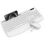 Wireless Keyboard and Mouse Combo - Full-Sized Ergonomic Keyboard with Wrist Rest, Phone Holder, Sleep Mode, Silent 2.4GHz Cordless Keyboard Mouse for Computer, Laptop, PC, Mac, Windows (White)