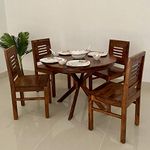 Ganpati Arts Sheesham Wood Round 4 Seater Dining Table Set with 4 Chairs Furniture for Home Dining Room Set Wooden Furniture for Living Room (Natural Finish)