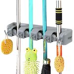 Vicloon Broom Mop Holder Tidy Organizer, Wall Mounted Organizer with 4 Position 5 Hooks for Brush Mop and Broom Tool Storage