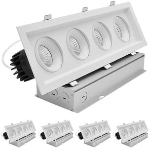 LUXRITE 4-Head Regressed Gimbal LED Recessed Spotlight, 360°+15° Adjustable, 5CCT 2700K-5000K, CRI90, 60W, 4000 Lumens, 60° Beam Angle, Rectangular White Finish, Dual Dimmable, IC & Wet Rated (4 Pack)