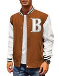 COOFANDY Men Lightweight Varsity Jacket Wool Bomber Jackets Fashion 1950s Style Button Jacket Brown