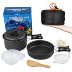 aiGear Camping Cooking Set Cookware Mess Kit with Storage Bag Pot Pan Set Camping Accessories for Outdoor Camping Hiking Picnic Portable and Lightweight Aluminum Color Black (CC02BK)