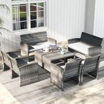 KOTEK 8 Pieces Patio Furniture Set, Wicker Patio Set with Cushions & Tempered Glass Coffee Table, Outdoor PE Rattan Conversation Set for Backyard, Poolside, Porch (White)