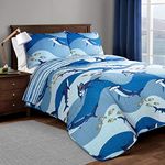 Lush Decor, Twin, Blue Shark Allover Quilt | Fish Ocean Wave Reversible 2 Piece Bedding Set, 2