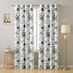 Cloth Fusion Printed Blackout Curtains 7 Feet Long Set of 2 Room Darkening Door Curtain with Grommet (Blue Lotus)