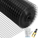 VEVOR Hardware Cloth, 36" x 50' & 1"x1" Mesh Size, Galvanized Steel Vinyl Coated 16 Gauge Chicken Wire Fencing w/A Cutting Plier & A Pair of Fabric Gloves, for Garden Fencing & Pet Enclosures, Black