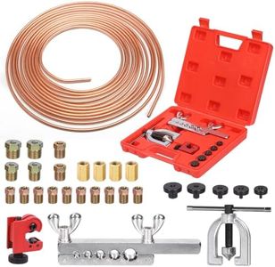 Tanstic 30Pcs 25 ft 3/16" Copper Coated Brake Line Kit Includes 16 Brake Line Fittings and 4 Unions + Brake Line Double & Single Flaring Tool Kit, 45 Degrees, Red