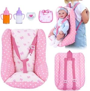 BABESIDE Baby Doll Carrier for 17–22 Inch Dolls, Soft Fabric Doll Carrier Seat with Bottles & Bib, Pretend Play Baby Doll Accessories for Girls, Lightweight Gift for Kids