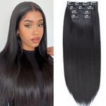 Mscat 24 Inch Clip Hair Extensions Straight Clip in Hair Extensions Synthetic Hair pieces for Women Girls 4PCS Full Head Set Thick Synthetic Hair Extensions(1B#)