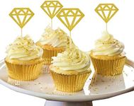 50 Pack Cupcake Toppers Golden Glitter Diamond Cakes Toppers Cupcake Decor Party Cake Decoration Supplies