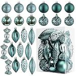 Prextex Christmas Tree Ornaments - Turquoise Christmas Ball Ornaments Set for Christmas, Holiday, Wreath & Party Decorations (24 pcs - Small, Medium, Large) Shatterproof