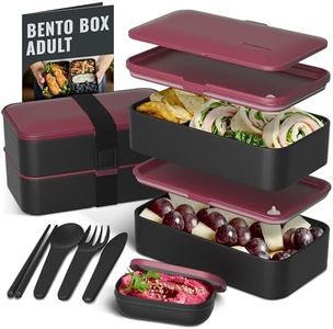 Bentoheaven Premium Bento Box Adult Lunch Box with Compartments for Women & Men, Set of Utensil & Chopsticks & Dip Container, Cute Japanese Kids Bento Lunch Box, Microwavable (Very Berry)