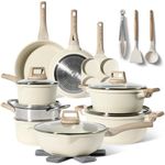 Just Perfecto pots and Pans Sets Non Stick, Induction hob pan Set, Saucepan Set, Non Stick Frying pan Set with lid Stock Pot, deep Frying pan, pots and Pans Set Granite cookware Set (21 Pcs Biege)