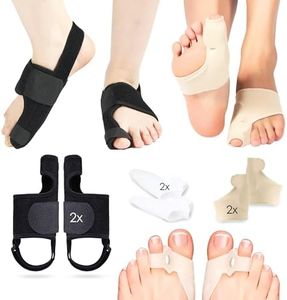 WELLWOOD Corrector de Juanetes – Enderezador Nocturno y Día – Talla Única – 6PACKS - Corrector Negro Velcro – Pastel Separador Dedos Tela con Silicona Interior – Férula Pulgar Postural Silicona