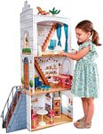 KidKraft Rowan Wooden Dolls House with Furniture and Accessories Included, Townhouse Play Set with Roof Terrace for 30 cm/12 inch Dolls, Kids' Toys, 10238