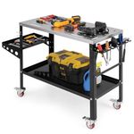 TANGZON Heavy Duty Welding Table 36" x 18", 1200LBS Load Capacity Welding Workbench Table with 4 Lockable Wheels, Tool Rack, Tray, 5/8" Fixture Holes, Bottom Shelf, Portable Welding Cart
