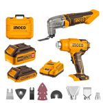 INGCO 20V Cordless Multi-Tool 10000-20000RPM and Cordless Hot Air Gun Portable Heat Gun Max 1022°F (550°C), 100/200 L/min with 1Pcs 4.0Ah Battery and 1Pcs 2.0Ah Battery COSLI230703