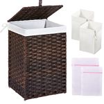 Greenstell Laundry Hamper with Lid, 60L Clothes Hamper with 2 Removable Liner Bags & 2 Mesh Laundry Bags, Handwoven Synthetic Rattan Laundry Basket for Clothes, Toys in Bathroom, Bedroom Brown