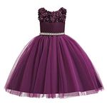 Glamulice Christmas Dresses Vintage Flower Girl Dress Lavender 3D Floral Embroidery Pearl Belt Sash Tulle Swing Party Dress Holiday Princess Prom Dance Kids Gown 5-6 Concert Formal Event Gala