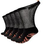 Aaronano 5 Pairs Bamboo Diabetic Socks with Grip Non-Binding Hospital Non Slip Crew Socks Men Women (Black，L)