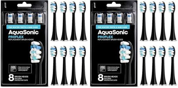 AquaSonic Proflex Replacement Brush Heads | ADA Accepted | for Whiter Teeth & Gum Care | Compatible with Many AquaSonic Toothbrush Handles (16 Pack Black)