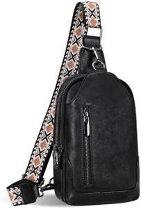 HESHE Leather Sling Bag for Women Crossbody Purses Fanny Pack Chest Bag(BK)