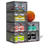 【Thicken & Sturdy】Clear Shoe Storage Organizer with Magnetic Door, Stackable Shoe Storage Boxes for Closet, Foldable Space-Saving Shoe Rack for Sneaker Boot Container, Plastic Shoe Box 6 Pack, Black