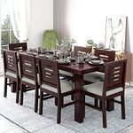 Furnisquare Solid Sheesham Wood Dining Table 8 Seater | Eight Seater Dinning Table with 8 Chairs for Home | Chairs with Cushion | Dining Room Sets for Restaurants, 8 Seater Dining, K-Walnut Finish