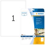 HERMA Extra Strong Adhesive Labels, 1 Label per A4 Sheet, 25 Sheets, 210 x 297 mm, 25 Labels, Blank Heavy Duty Labels Stickers, Sticky Labels for Laser & Inkjet Printer, White