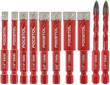 FOCSTOL Dry Diamond Drill Bit Set - 10pcs Diamond Hole Saw Kit and Carbide Drill with Quick Change Hex Shank for Porcelain Tile Ceramic Marble Granite Quartz (6mm*2+8mm*2+10mm*2+12mm*2+6mm*2)